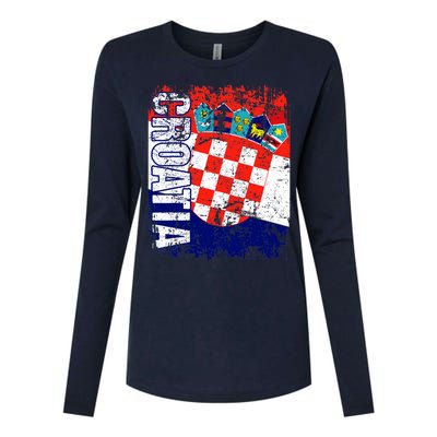 CROATIA Flag Vintage Distressed CROATIA Womens Cotton Relaxed Long Sleeve T-Shirt