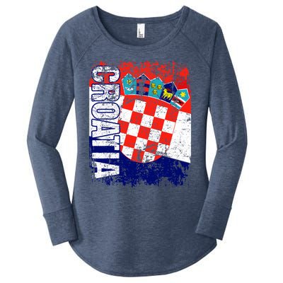 CROATIA Flag Vintage Distressed CROATIA Women's Perfect Tri Tunic Long Sleeve Shirt