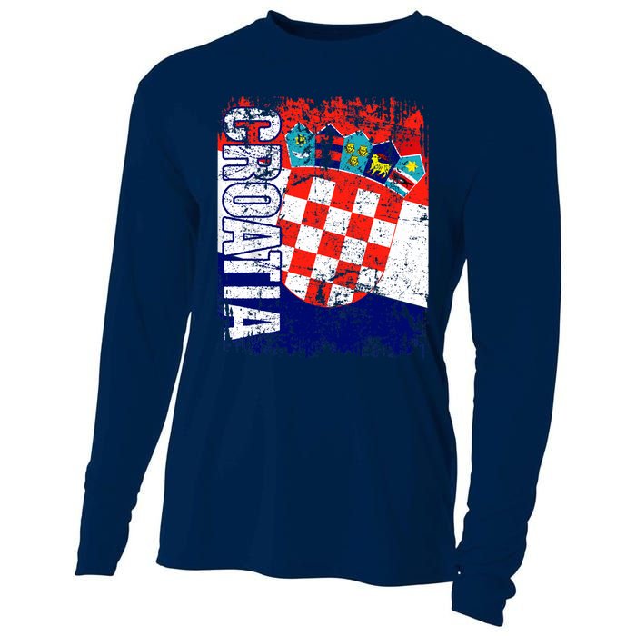 CROATIA Flag Vintage Distressed CROATIA Cooling Performance Long Sleeve Crew