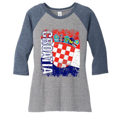 CROATIA Flag Vintage Distressed CROATIA Women's Tri-Blend 3/4-Sleeve Raglan Shirt