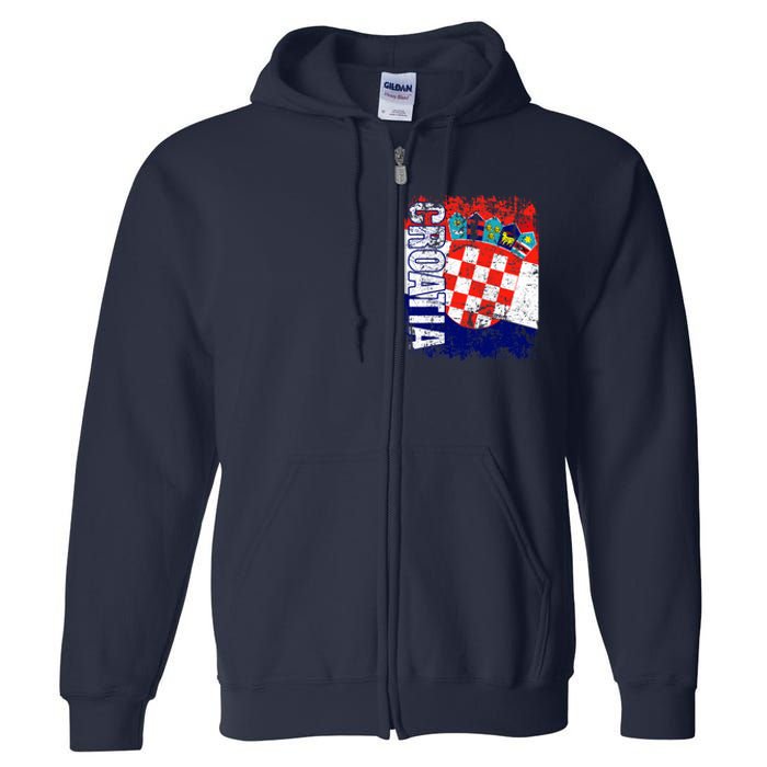 CROATIA Flag Vintage Distressed CROATIA Full Zip Hoodie