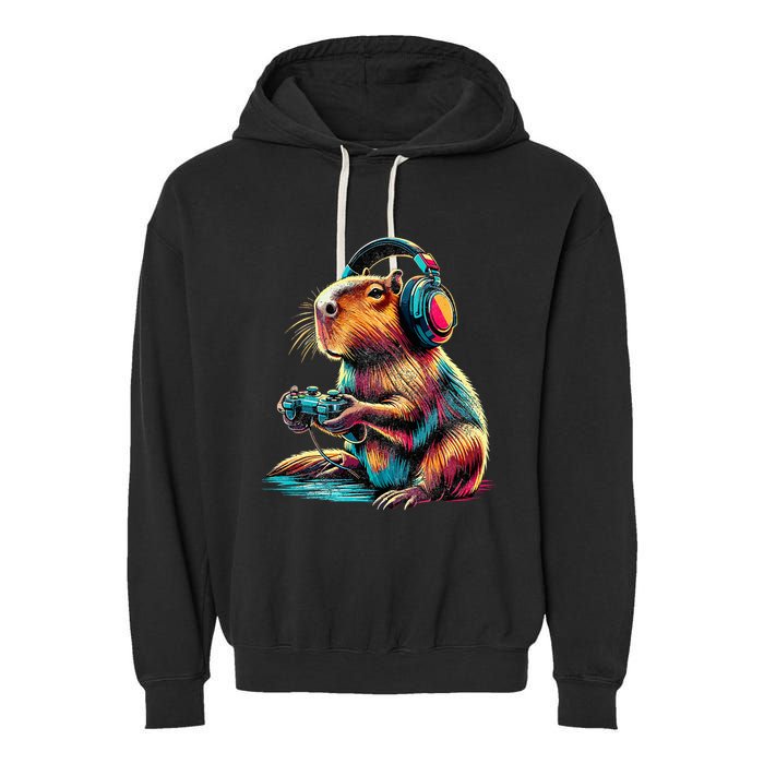 Capybara Funny Video Games Capybara Garment-Dyed Fleece Hoodie