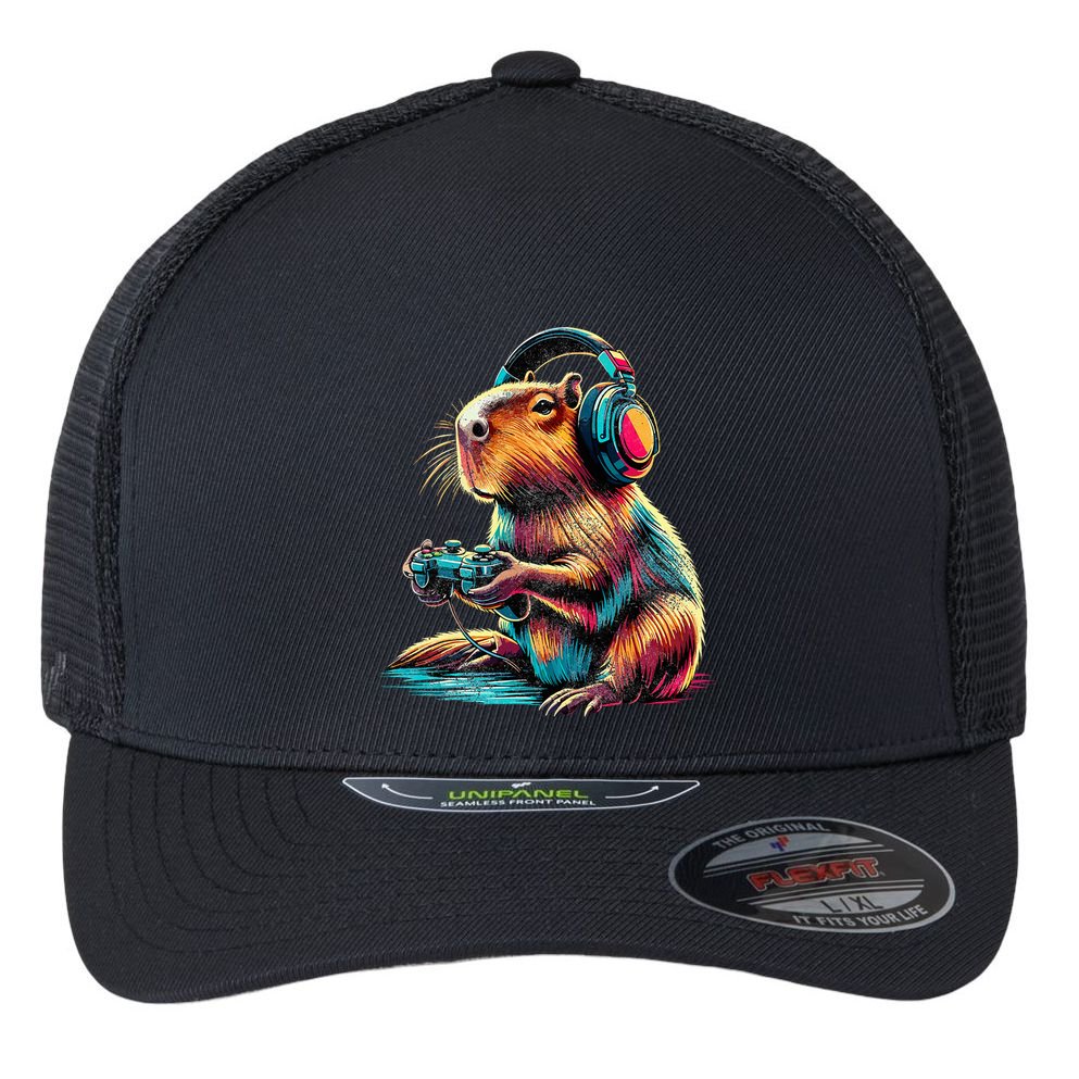 Capybara Funny Video Games Capybara Flexfit Unipanel Trucker Cap