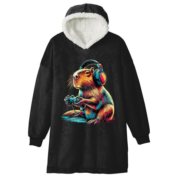Capybara Funny Video Games Capybara Hooded Wearable Blanket