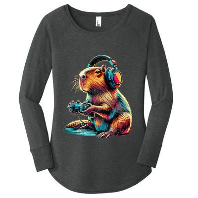 Capybara Funny Video Games Capybara Women's Perfect Tri Tunic Long Sleeve Shirt