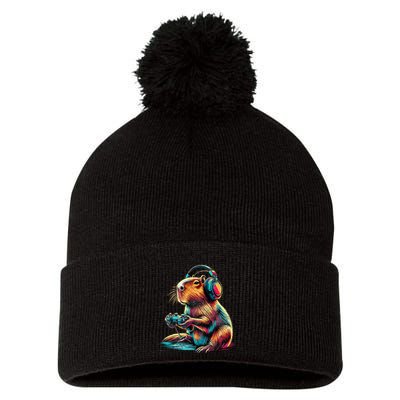 Capybara Funny Video Games Capybara Pom Pom 12in Knit Beanie