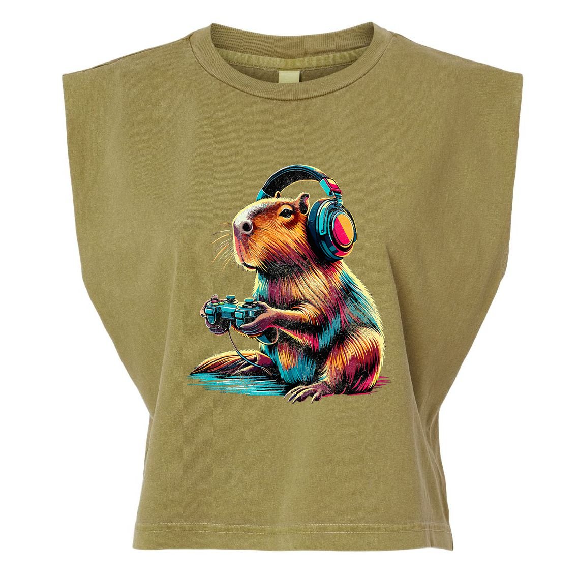 Capybara Funny Video Games Capybara Garment-Dyed Women's Muscle Tee
