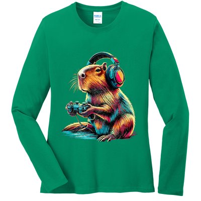 Capybara Funny Video Games Capybara Ladies Long Sleeve Shirt