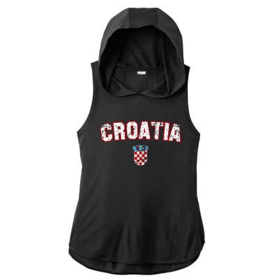 Croatia Flag Vintage Ladies PosiCharge Tri-Blend Wicking Draft Hoodie Tank