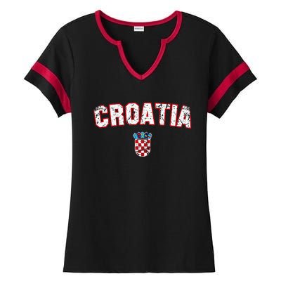 Croatia Flag Vintage Ladies Halftime Notch Neck Tee