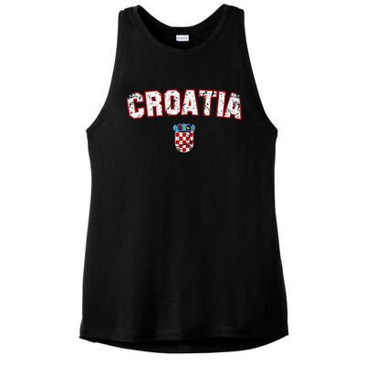 Croatia Flag Vintage Ladies PosiCharge Tri-Blend Wicking Tank