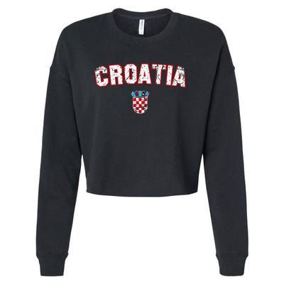 Croatia Flag Vintage Cropped Pullover Crew