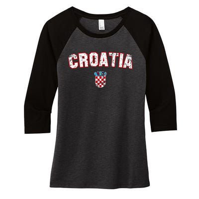 Croatia Flag Vintage Women's Tri-Blend 3/4-Sleeve Raglan Shirt