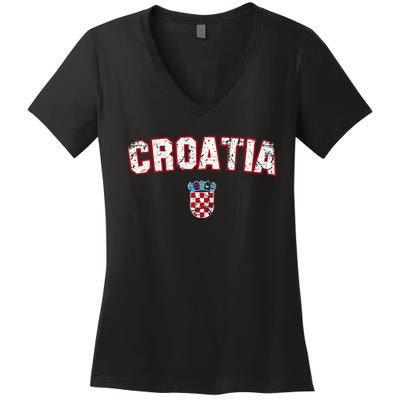 Croatia Flag Vintage Women's V-Neck T-Shirt