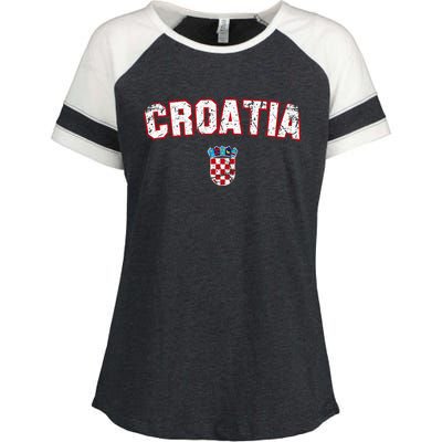 Croatia Flag Vintage Enza Ladies Jersey Colorblock Tee