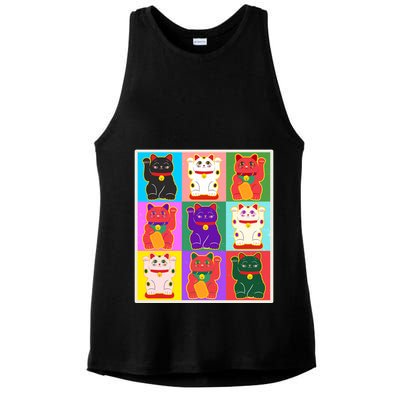 Cool Funny Vintage Japanese Lucky Cat Maneki Neko Pop Art Ladies PosiCharge Tri-Blend Wicking Tank