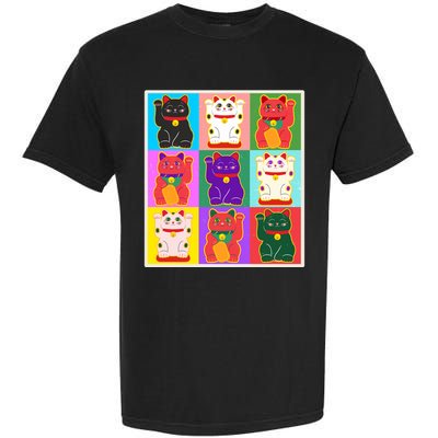 Cool Funny Vintage Japanese Lucky Cat Maneki Neko Pop Art Garment-Dyed Heavyweight T-Shirt