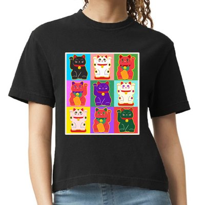 Cool Funny Vintage Japanese Lucky Cat Maneki Neko Pop Art Comfort Colors Boxy T-Shirt