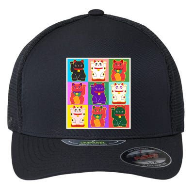 Cool Funny Vintage Japanese Lucky Cat Maneki Neko Pop Art Flexfit Unipanel Trucker Cap