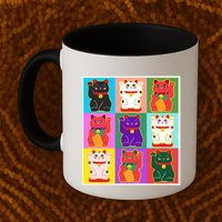 Cool Funny Vintage Japanese Lucky Cat Maneki Neko Pop Art Mug