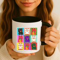 Cool Funny Vintage Japanese Lucky Cat Maneki Neko Pop Art Mug