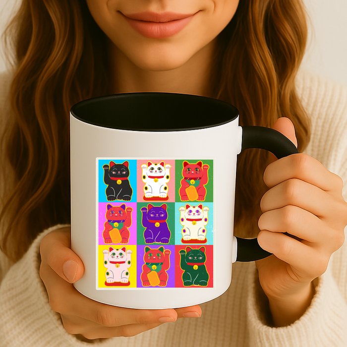 Cool Funny Vintage Japanese Lucky Cat Maneki Neko Pop Art Mug