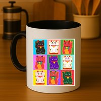 Cool Funny Vintage Japanese Lucky Cat Maneki Neko Pop Art Mug