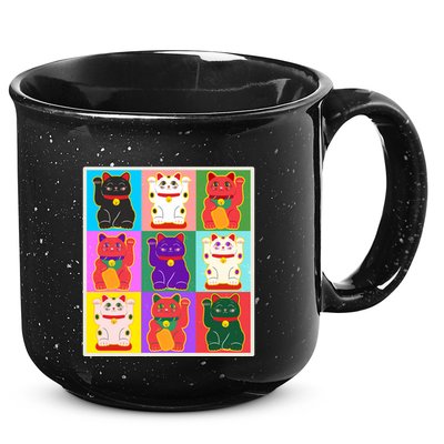 Cool Funny Vintage Japanese Lucky Cat Maneki Neko Pop Art 15oz Campfire Ceramic Mug