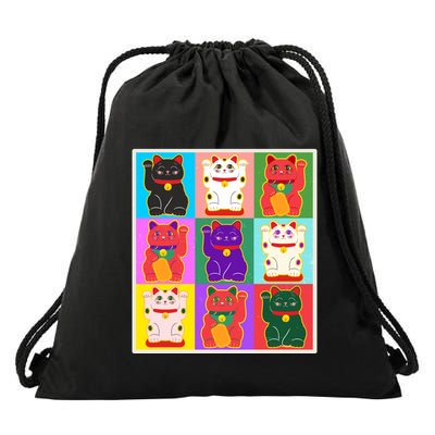 Cool Funny Vintage Japanese Lucky Cat Maneki Neko Pop Art Drawstring Bag