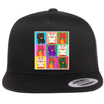 Cool Funny Vintage Japanese Lucky Cat Maneki Neko Pop Art Flatbill Hat