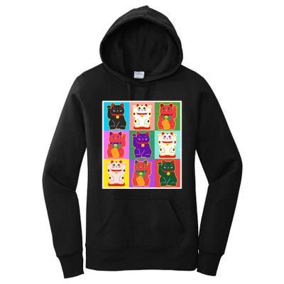 Cool Funny Vintage Japanese Lucky Cat Maneki Neko Pop Art Women's Pullover Hoodie