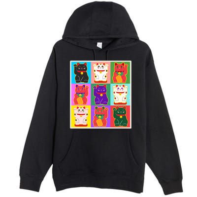 Cool Funny Vintage Japanese Lucky Cat Maneki Neko Pop Art Premium Pullover Hoodie