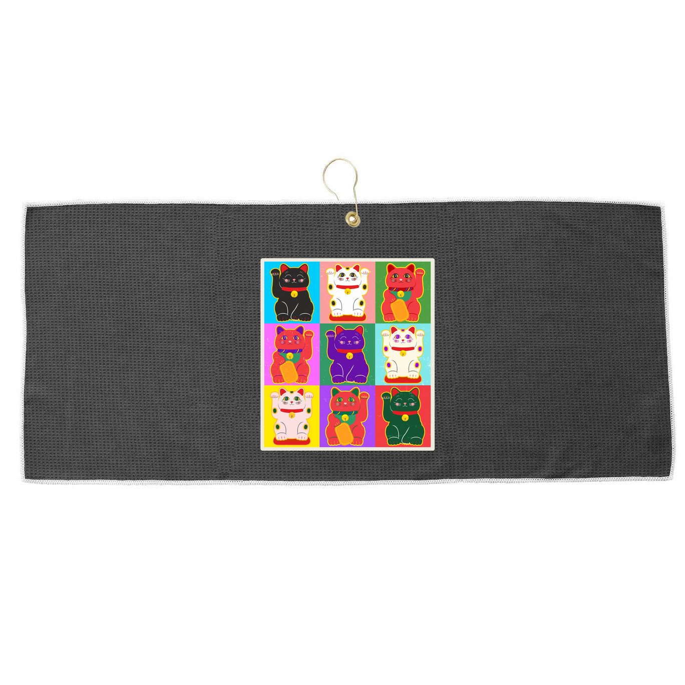 Cool Funny Vintage Japanese Lucky Cat Maneki Neko Pop Art Large Microfiber Waffle Golf Towel