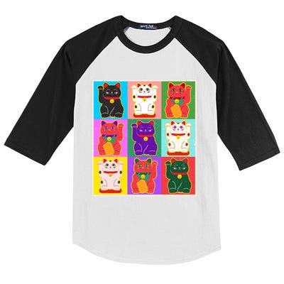 Cool Funny Vintage Japanese Lucky Cat Maneki Neko Pop Art Kids Colorblock Raglan Jersey