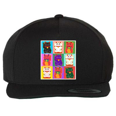 Cool Funny Vintage Japanese Lucky Cat Maneki Neko Pop Art Wool Snapback Cap