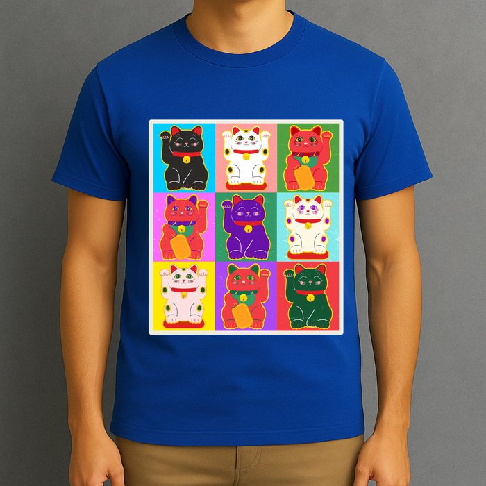 Cool Funny Vintage Japanese Lucky Cat Maneki Neko Pop Art T-Shirt