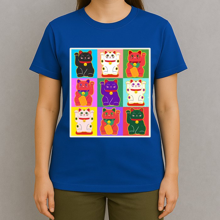 Cool Funny Vintage Japanese Lucky Cat Maneki Neko Pop Art T-Shirt