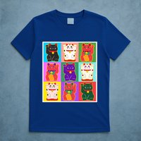 Cool Funny Vintage Japanese Lucky Cat Maneki Neko Pop Art T-Shirt