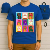 Cool Funny Vintage Japanese Lucky Cat Maneki Neko Pop Art T-Shirt