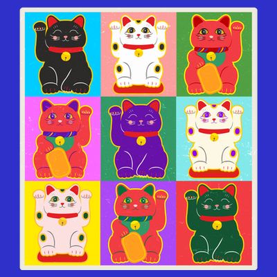 Cool Funny Vintage Japanese Lucky Cat Maneki Neko Pop Art T-Shirt