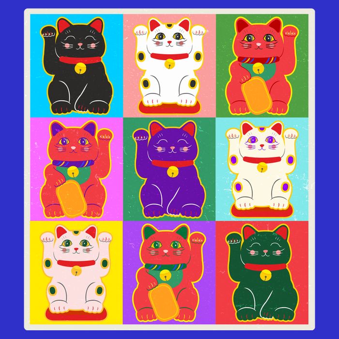 Cool Funny Vintage Japanese Lucky Cat Maneki Neko Pop Art T-Shirt