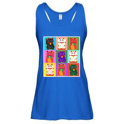 Cool Funny Vintage Japanese Lucky Cat Maneki Neko Pop Art Ladies Essential Flowy Tank