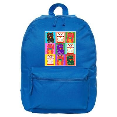 Cool Funny Vintage Japanese Lucky Cat Maneki Neko Pop Art 16 in Basic Backpack
