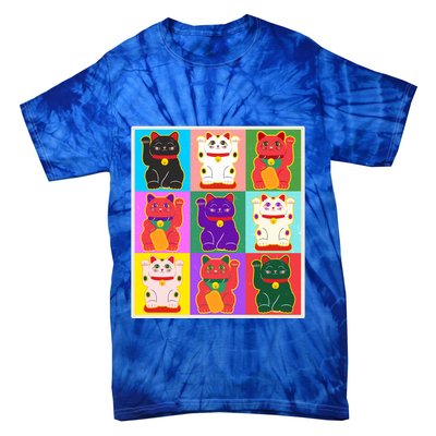 Cool Funny Vintage Japanese Lucky Cat Maneki Neko Pop Art Tie-Dye T-Shirt
