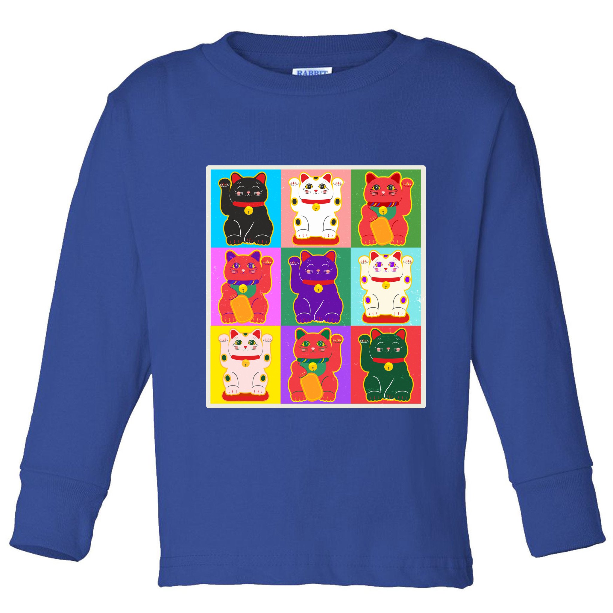 Cool Funny Vintage Japanese Lucky Cat Maneki Neko Pop Art Toddler Long Sleeve Shirt