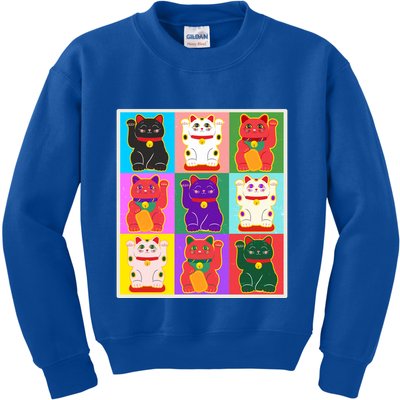 Cool Funny Vintage Japanese Lucky Cat Maneki Neko Pop Art Kids Sweatshirt