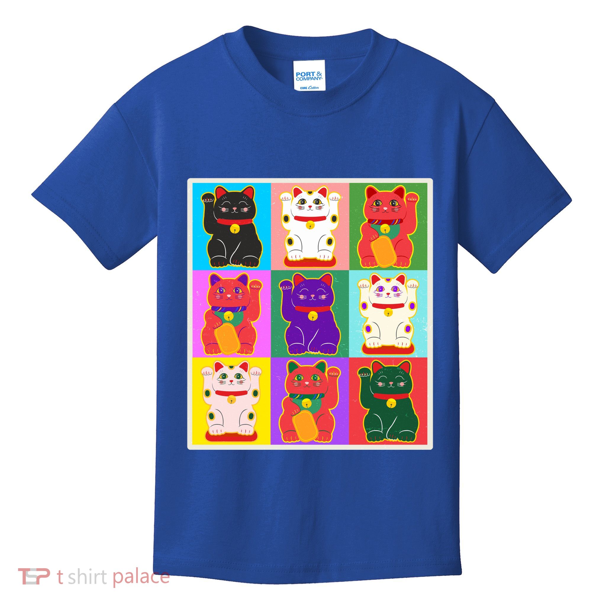Cool Funny Vintage Japanese Lucky Cat Maneki Neko Pop Art Kids T-Shirt