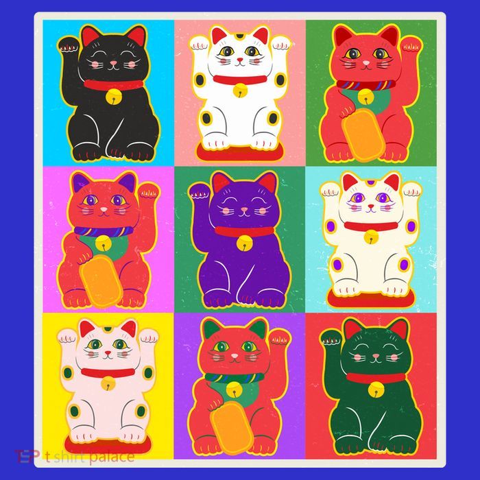 Cool Funny Vintage Japanese Lucky Cat Maneki Neko Pop Art Kids T-Shirt