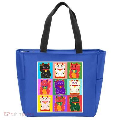 Cool Funny Vintage Japanese Lucky Cat Maneki Neko Pop Art Zip Tote Bag