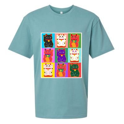 Cool Funny Vintage Japanese Lucky Cat Maneki Neko Pop Art Sueded Cloud Jersey T-Shirt